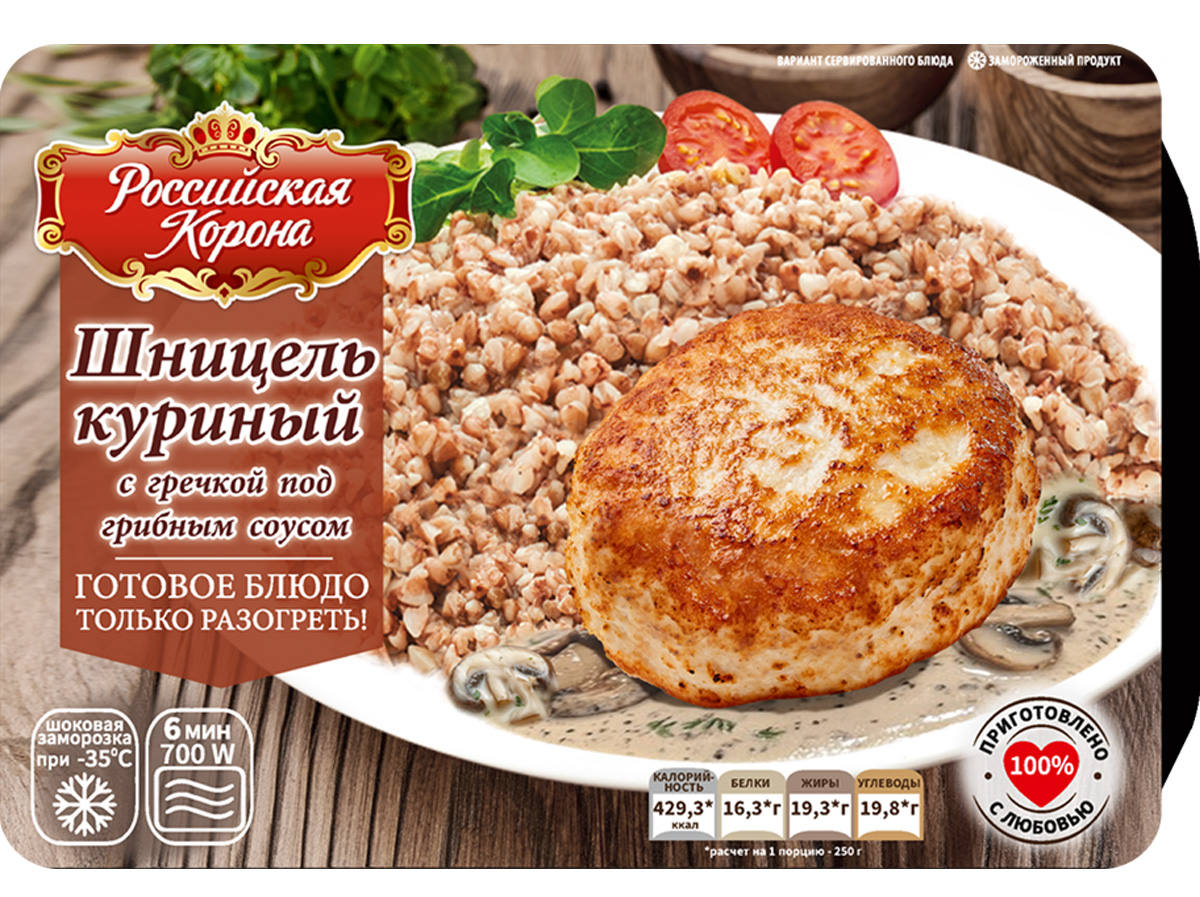 Шницель куриный с гречкой под грибным соусом